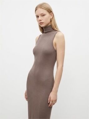 Office Siren Bodycon Distressed Acid Washed Zara Ribbed Sleeveless Dress Taupe